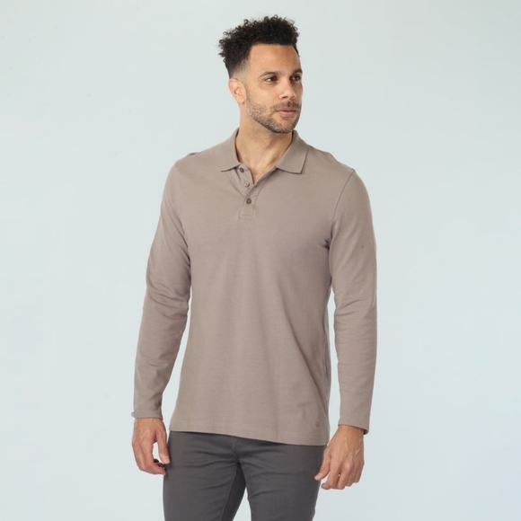 Vustra Other - Men's Vustra Driftwood Polo Size L Long Sleeve Casual NWT 100% Organic Cotton